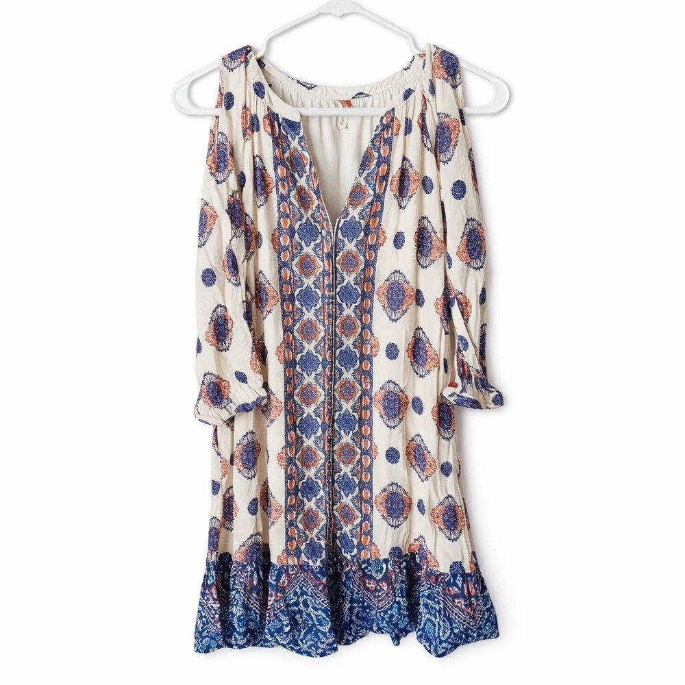 Red Camel Cold Shoulder Dress XS Boho Floral Cotton Viscose Lightweight